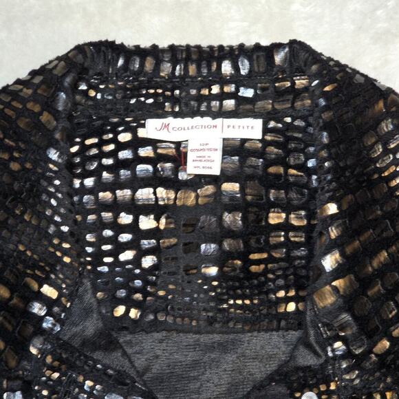 JM Collection Petite 12P Metallic Blazer Jacket Black Gold Bronze Textured - Picture 4 of 12